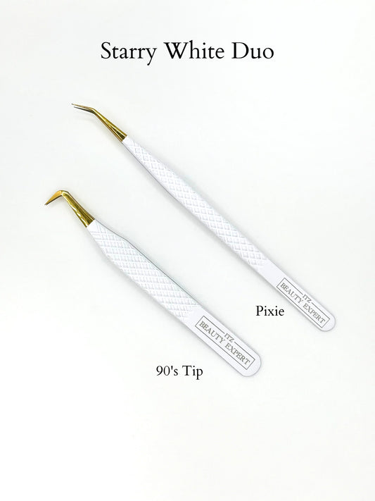 Starry White Fiber Tip Tweezer Duo